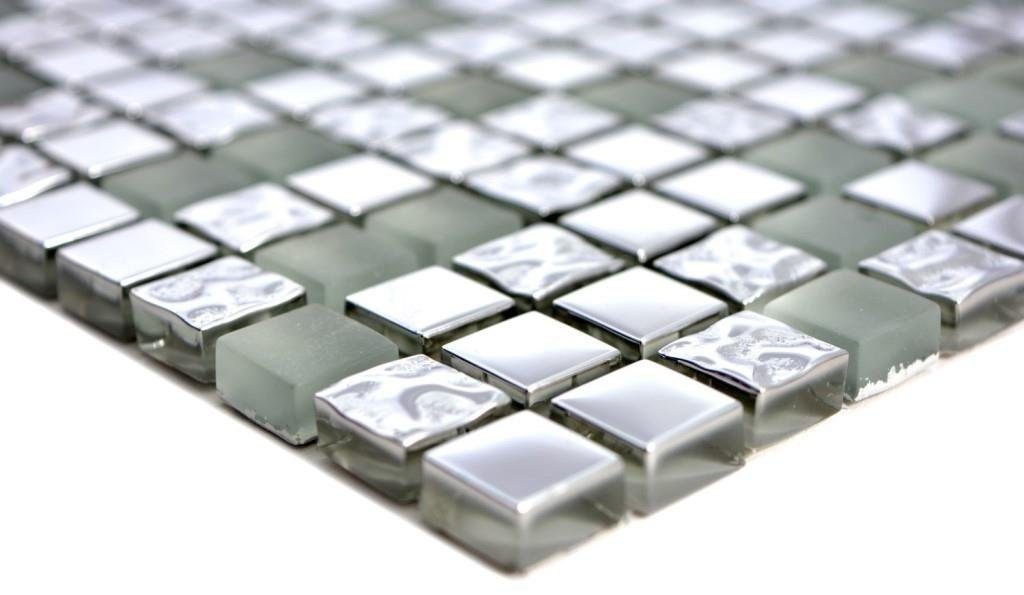 Mosani Mosaikfliesen Glasmosaik Crystal Mosaikfliesen silber matt / 10 Matten