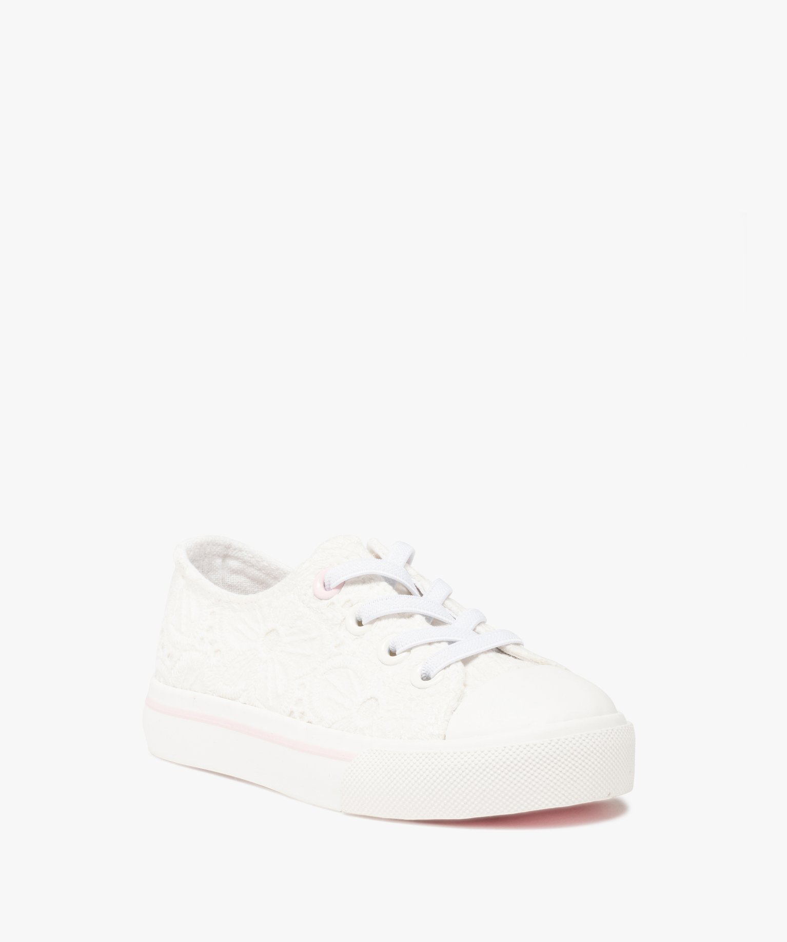 Baskets fille en toile unie dentelle anglaise blanc | GEMO