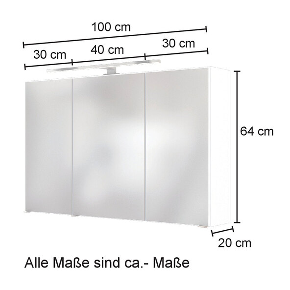 Spiegelschrank Bristol, 100 cm, weißl