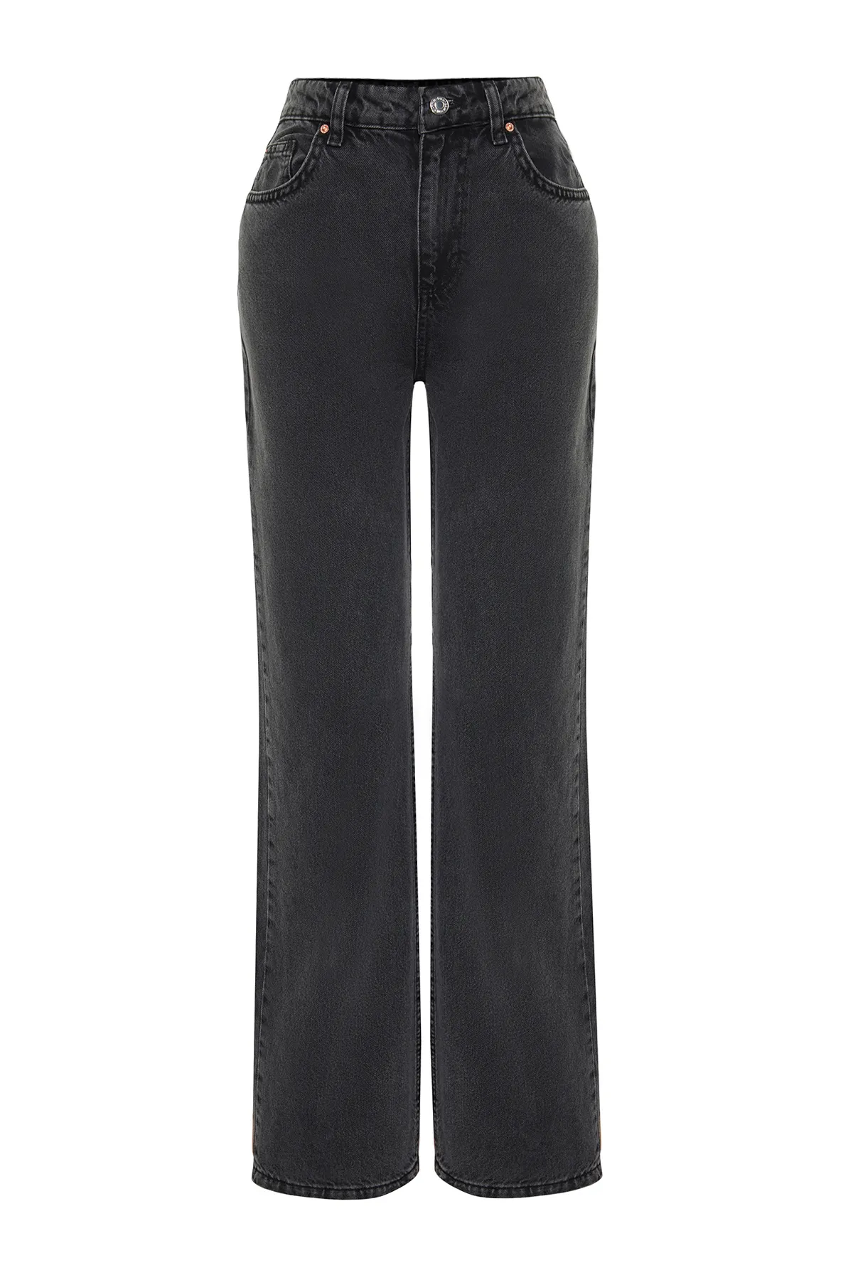 Trendyol Collection  Anthrazitfarbene Sommerjeans mit hoher Taille und weitem Bein aus dünnem Stoff TWOSS24JE00020