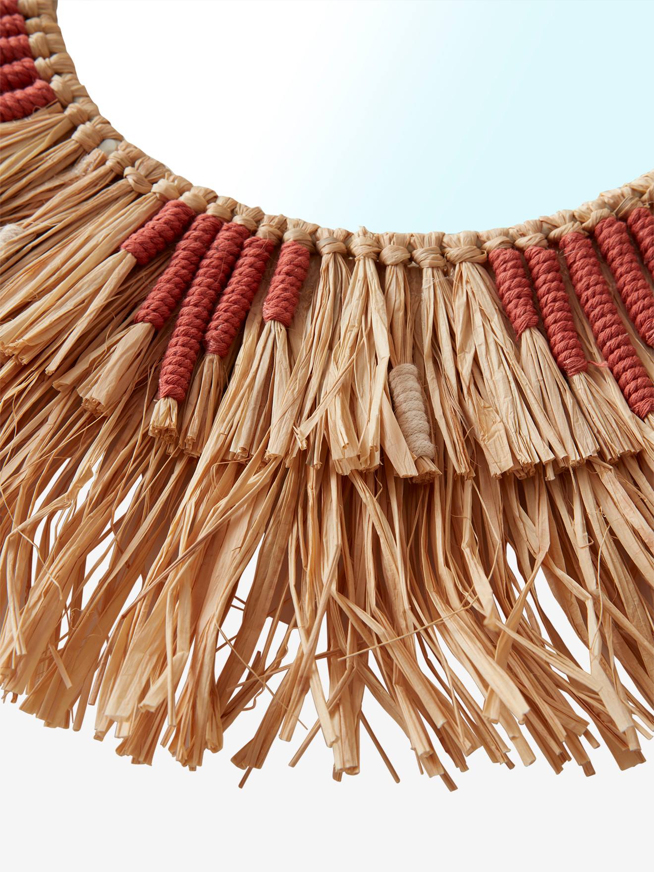 Vertbaudet Runder Kinderzimmer Spiegel aus Naturbast - beige/rosa