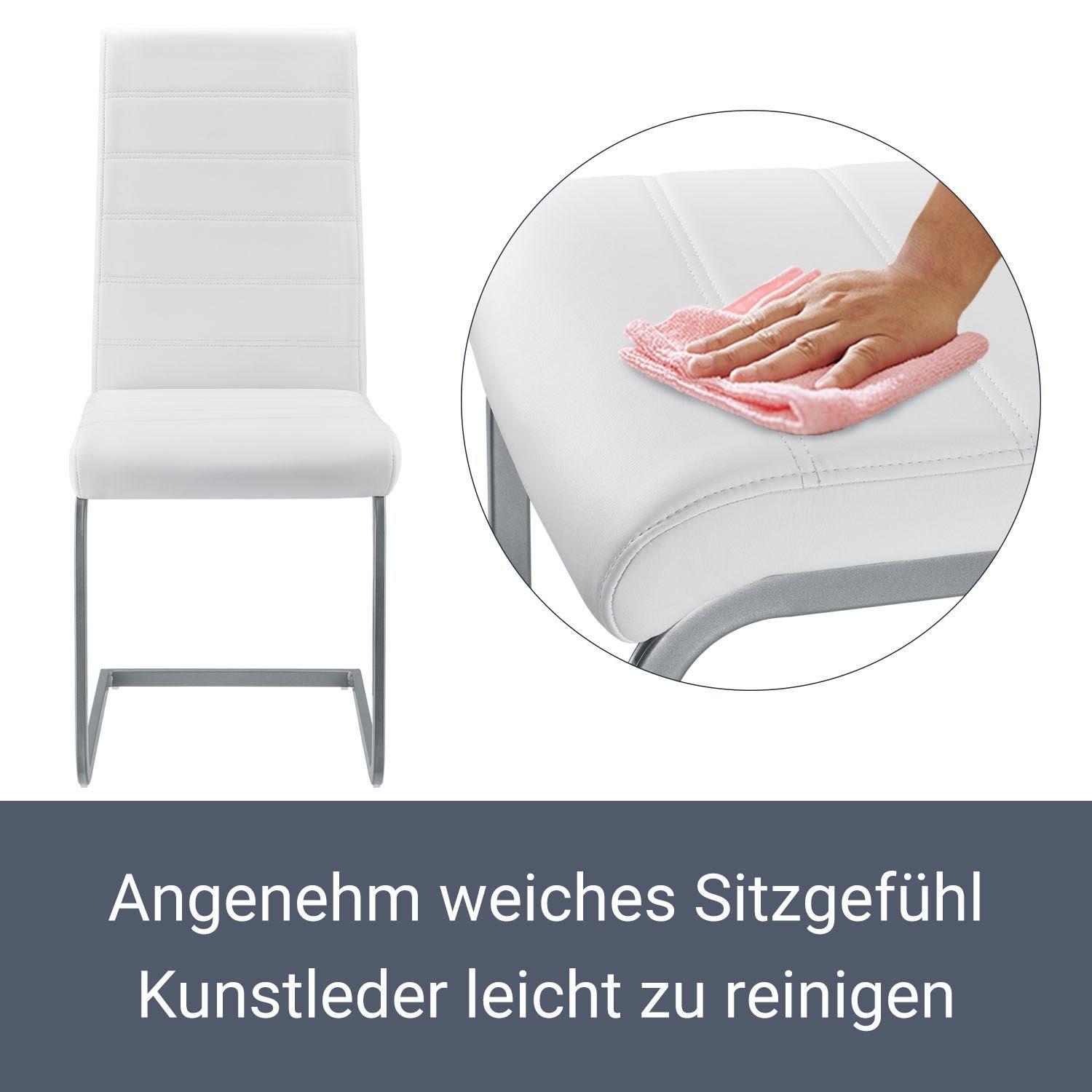 Juskys Freischwinger Vegas, hohe Rückenlehne, pflegeleicht, weiche Polsterung, inkl. Stuhlgleiter
