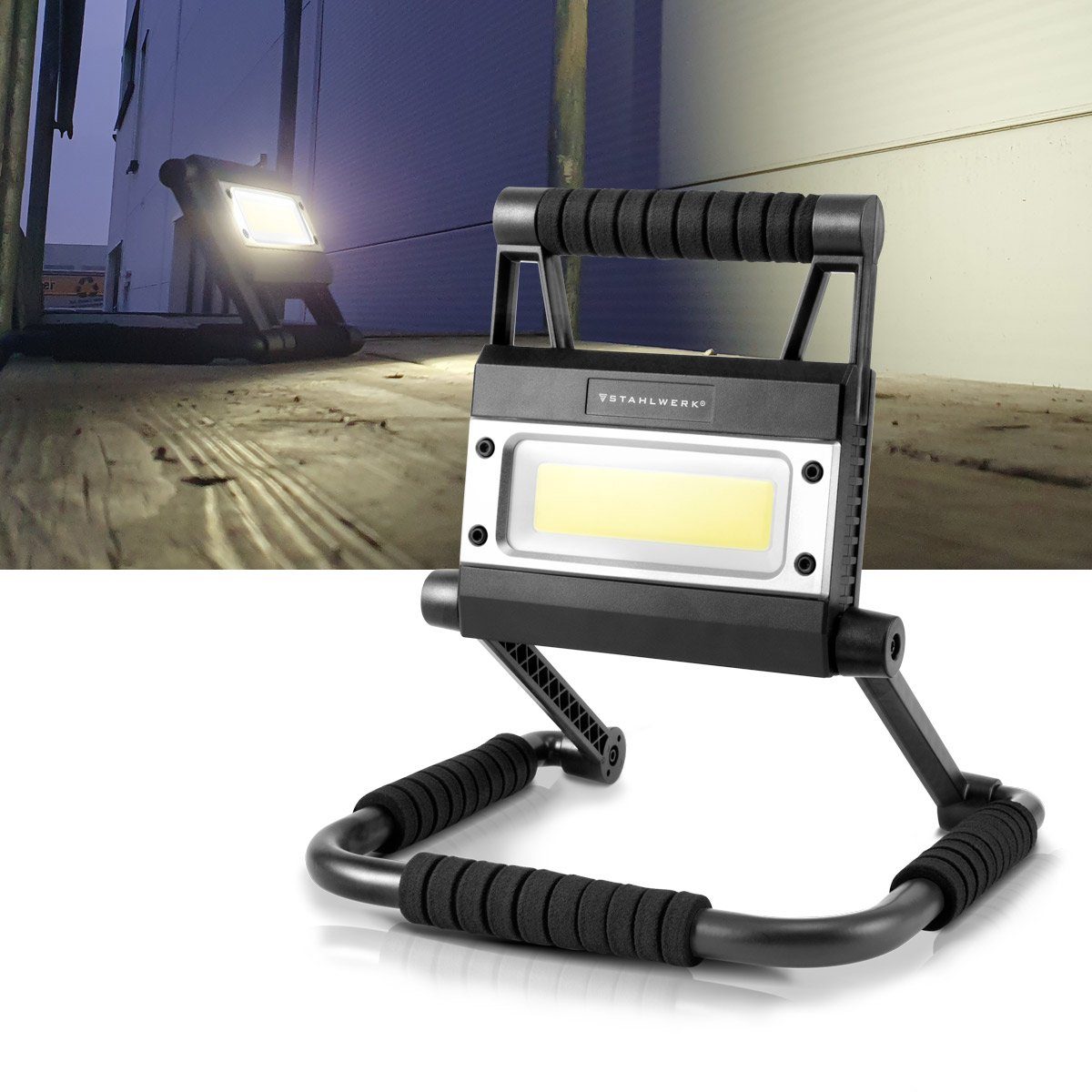 STAHLWERK Baustrahler LED Baustrahler LAL-15 ST mit 15 Watt, 1500 Lumen, Powerbank, LED fest integriert