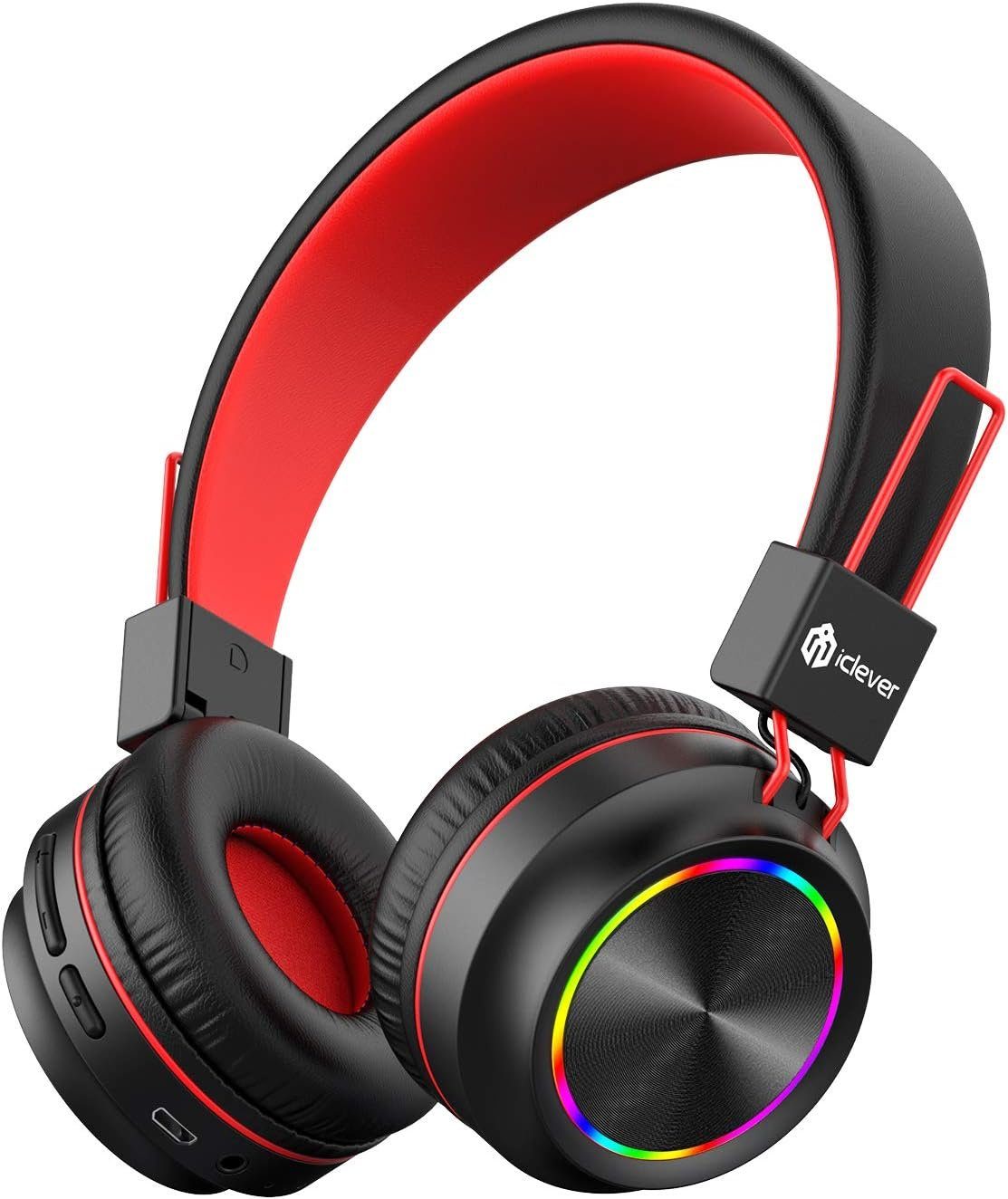 iclever BTH03 Bluetooth Kinder Kopfhörer mit Bunte Lichter LED On-Ear-Kopfhörer (Bluetooth, Eingebautes Mikrofon für PC, Tablet, Kindle, 94dB Lautstärkebegrenzung)