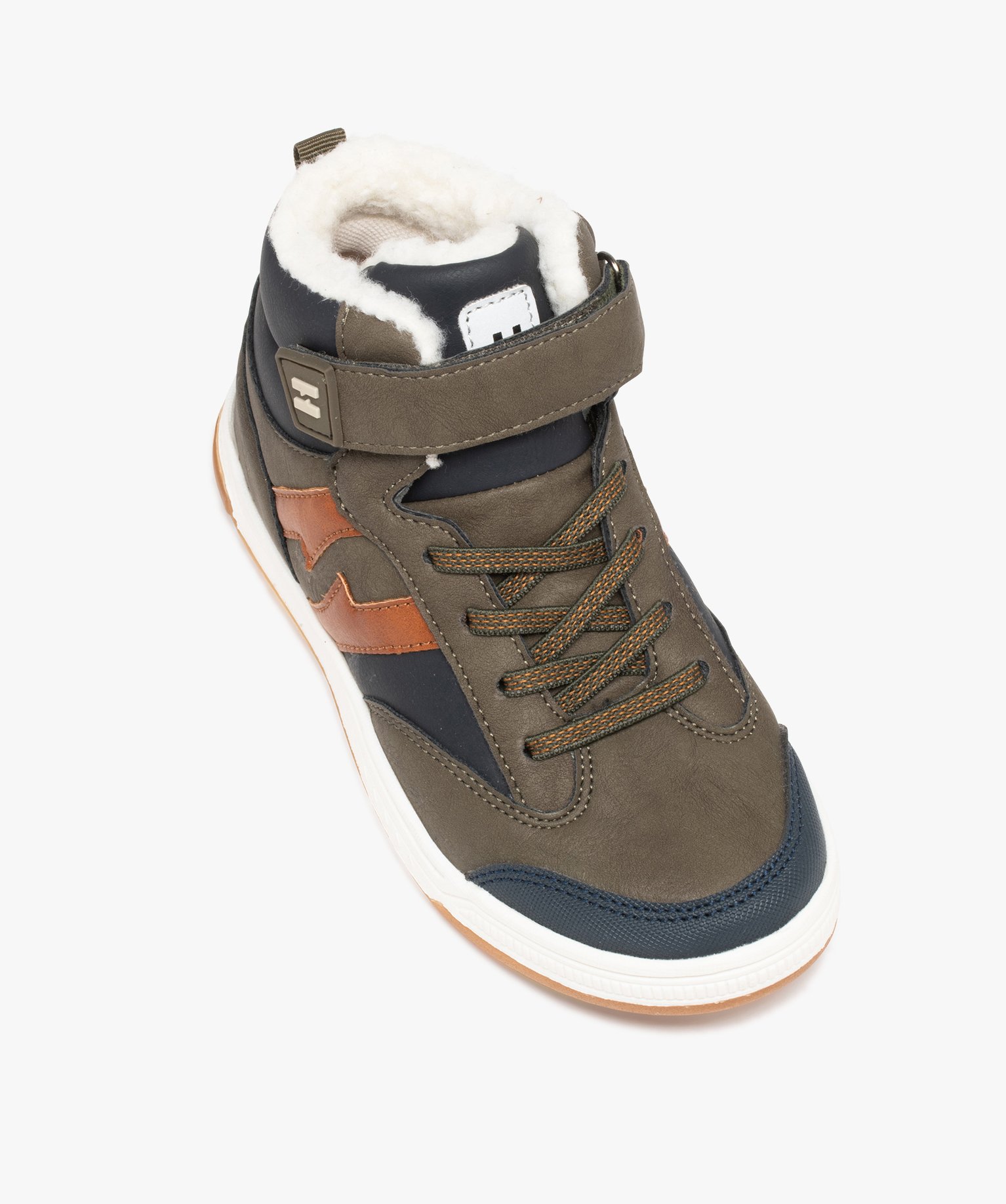 Baskets Garçon mid-cut avec col fourré et à scratch - Hobiz kaki | GEMO