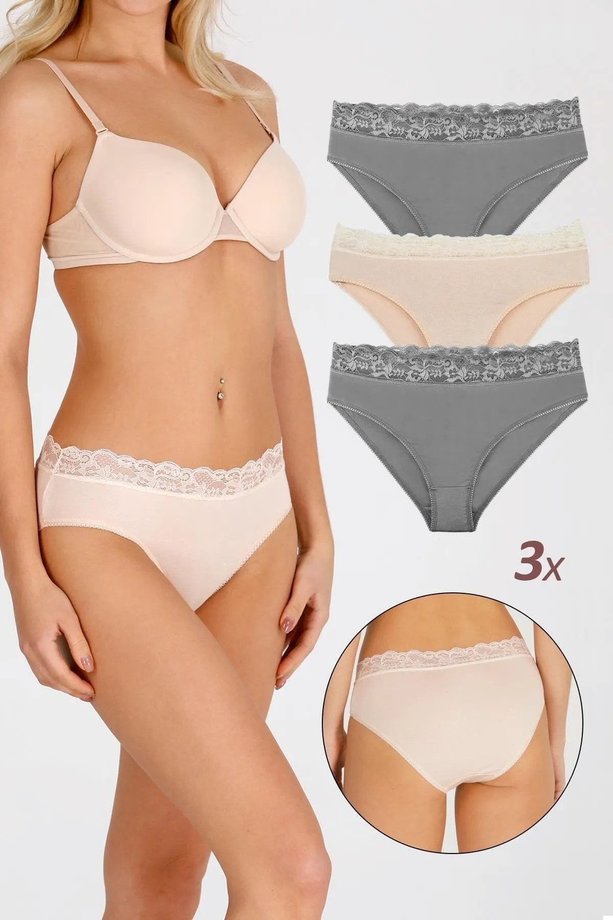 Sensu  3-teiliges Damen-Höschenset aus Spezialstoff mit Bambus-Taille und Spitze
