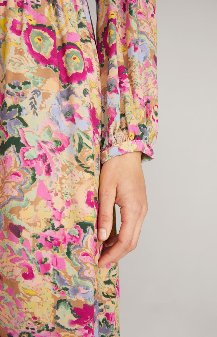 Midi-Kleid in Beige/Pink gemustert