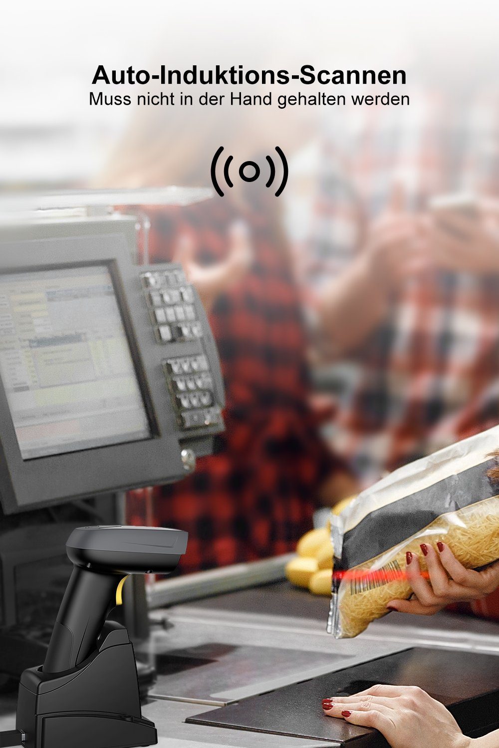 Inateck 1D/2D QR Barcode Scanner Bluetooth mit Ladestation Handscanner