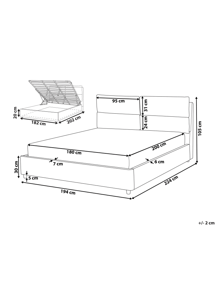 Beliani Doppelbett BATILLY in Grau - (W) 194 x (H) 105 x (L) 224 cm günstig kaufen onesize