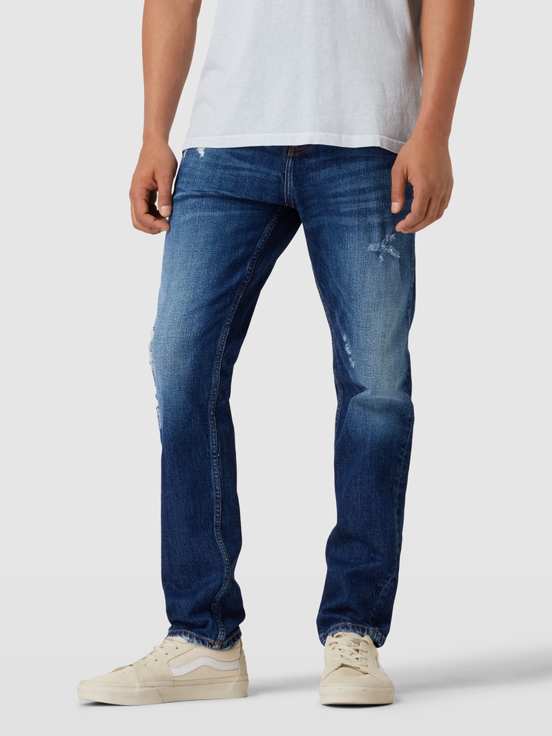 Slim Fit Jeans im Destroyed-Look Modell 'AUSTIN' in dunkelblau