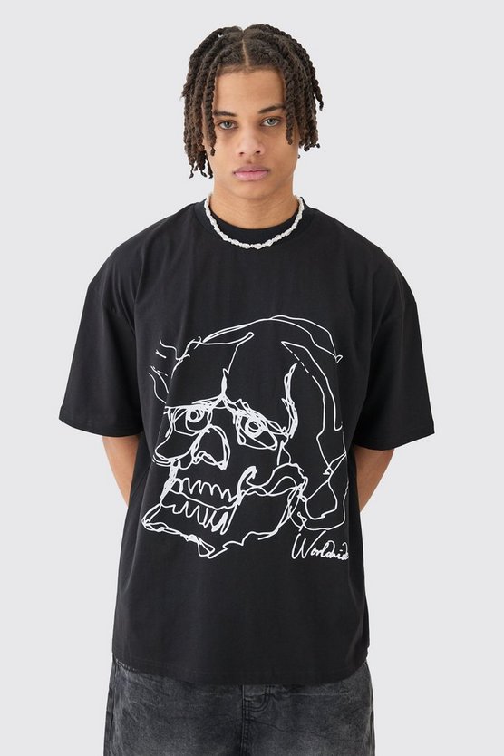 Kastiges Oversize T-Shirt mit Totenkopf-Print