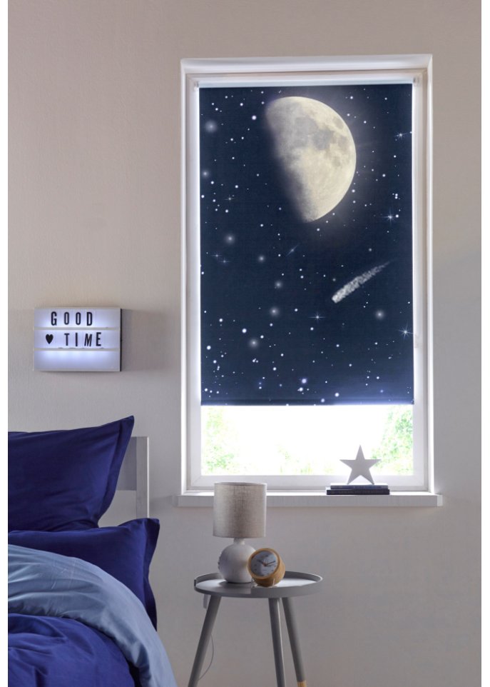 Verdunkelungsrollo mit Mond und Leuchteffekt