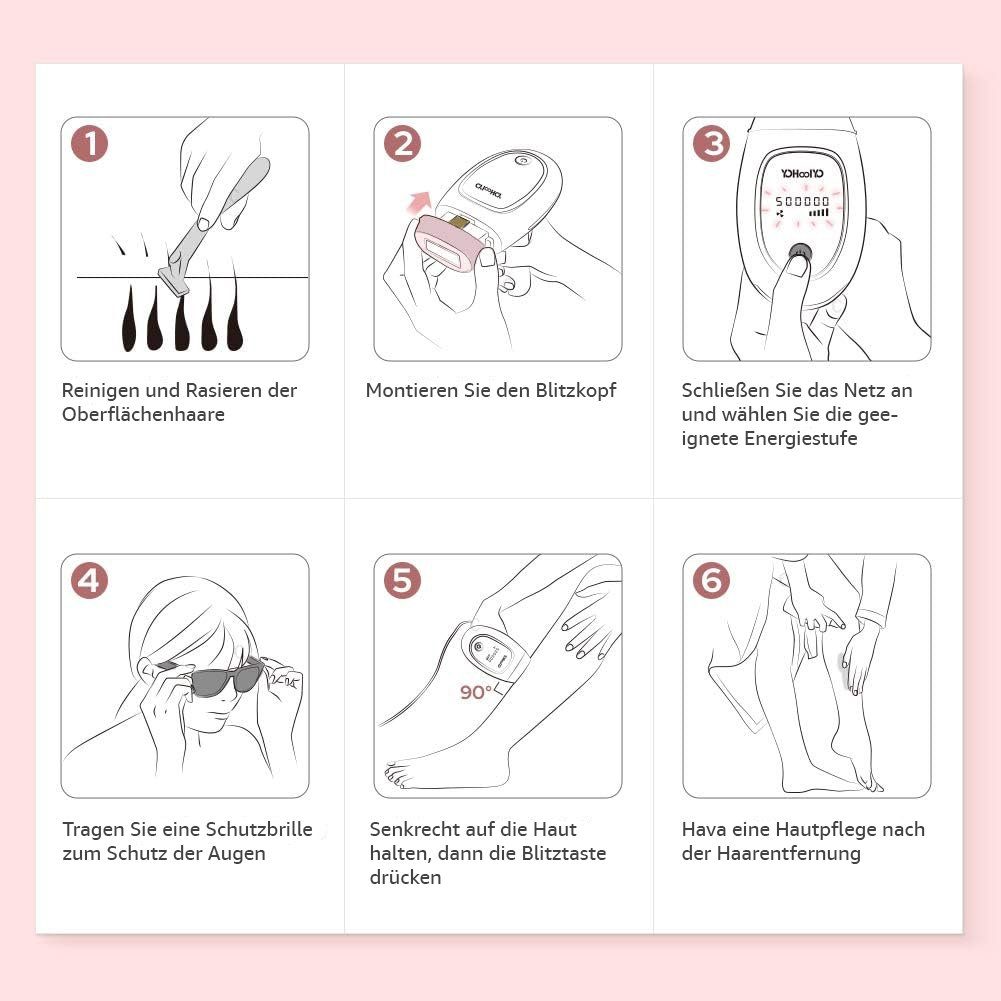 YOHOOLYO IPL-Haarentferner Laser für Körper mit 500.000 Blitzen, Mit 5 Einstellbaren Stufen, IPL Haarentferner mit 500.000 Blitzen Lichtimpulse, 2 Modi, LCD-Anzeige und Zubehör., Verzögern Sie das Haarwachstum von der Wurzel.