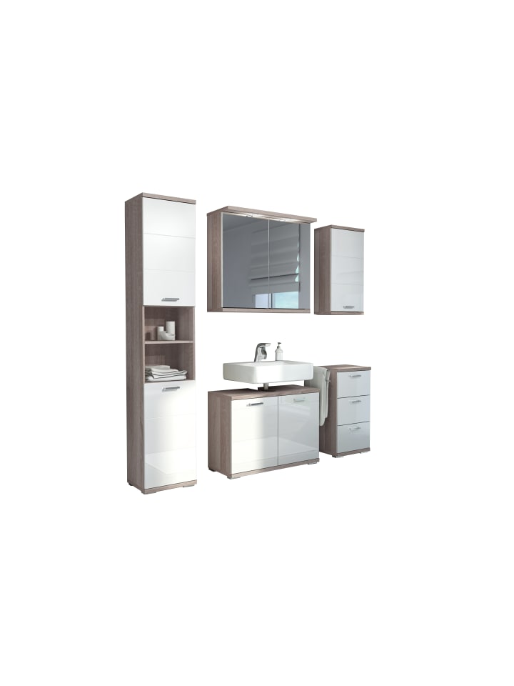 byLiving Waschbeckenunterschrank NEBRASKA in Sonoma Eiche / Weiß - (B) 80 x (H) 59 x (T) 31,5 cm günstig kaufen onesize