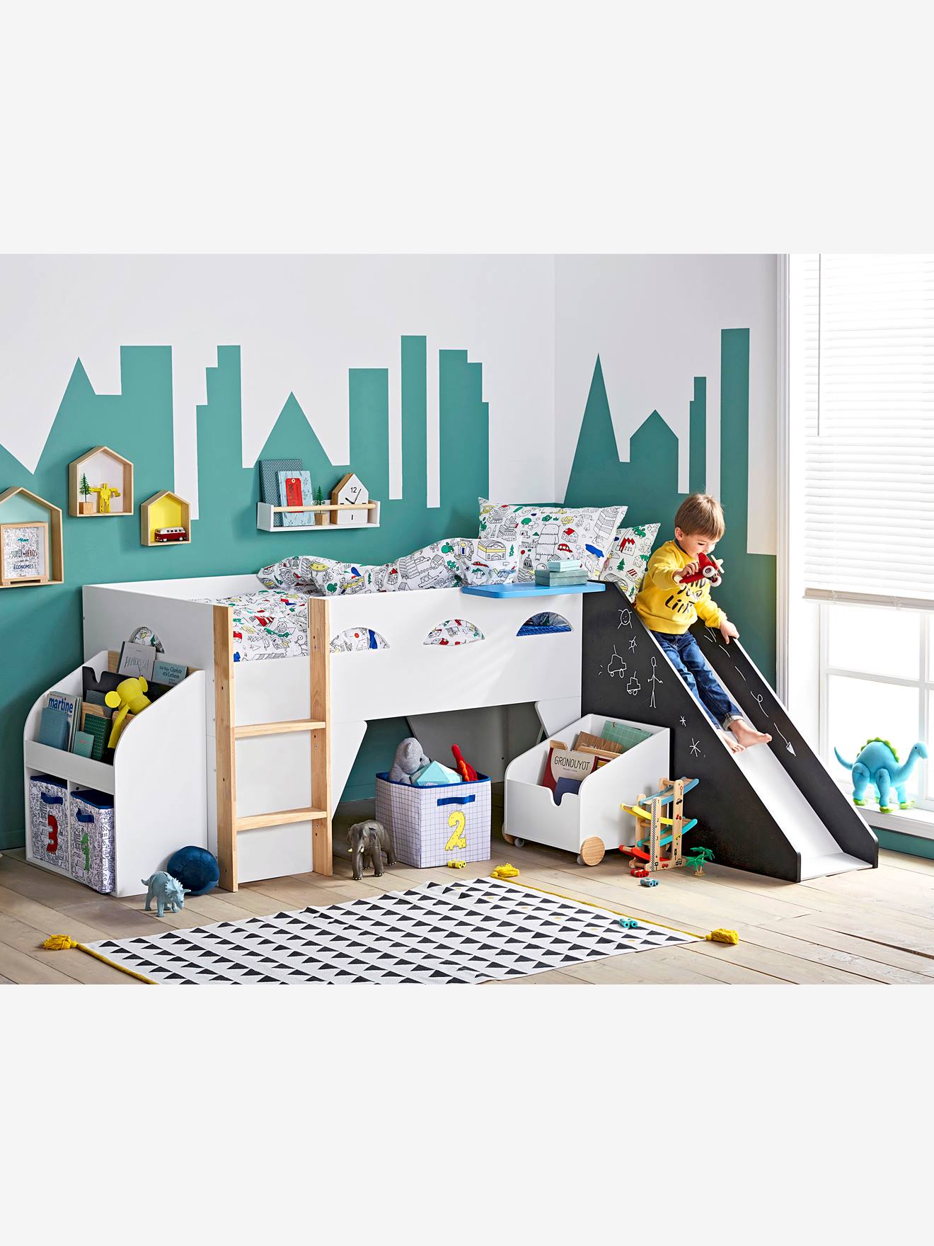 Vertbaudet Kinderbett mit Rutsche ZIOUP - schwarz/weiß