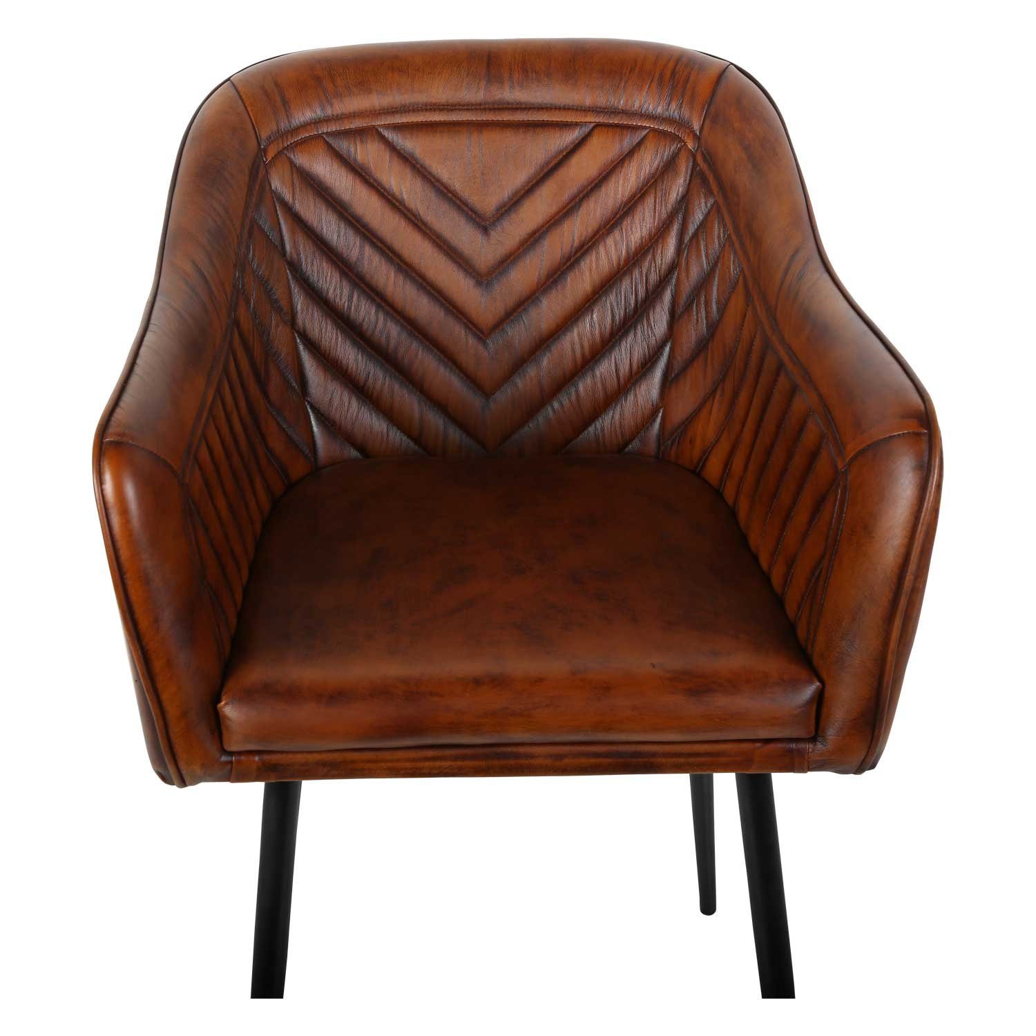 Casa Moro Armlehnstuhl Leder Sessel Capri Braun aus Echtleder Metall, Esszimmerstuhl, Retrostuhl Armlehnenstuhl, HH5510