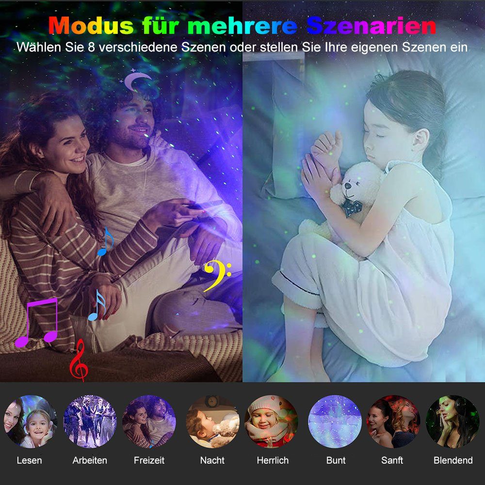 Rosnek LED Nachtlicht Sternenhimmel Projektor, Smart Wifi, Lautsprecher, APP, Starry Mond Stern, Mit Ozeanwelleneffekt