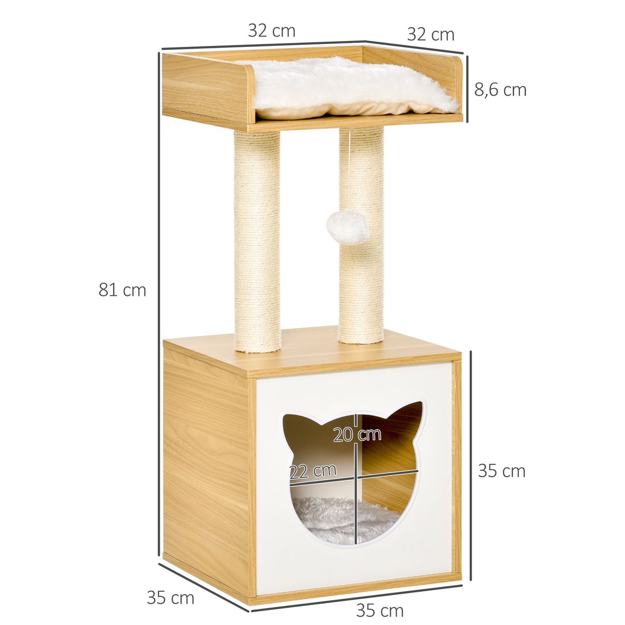PawHut Kratzbaum mit Katzenhöhle 2 weichen Kissen Katzenbaum Katzenbett Sisal