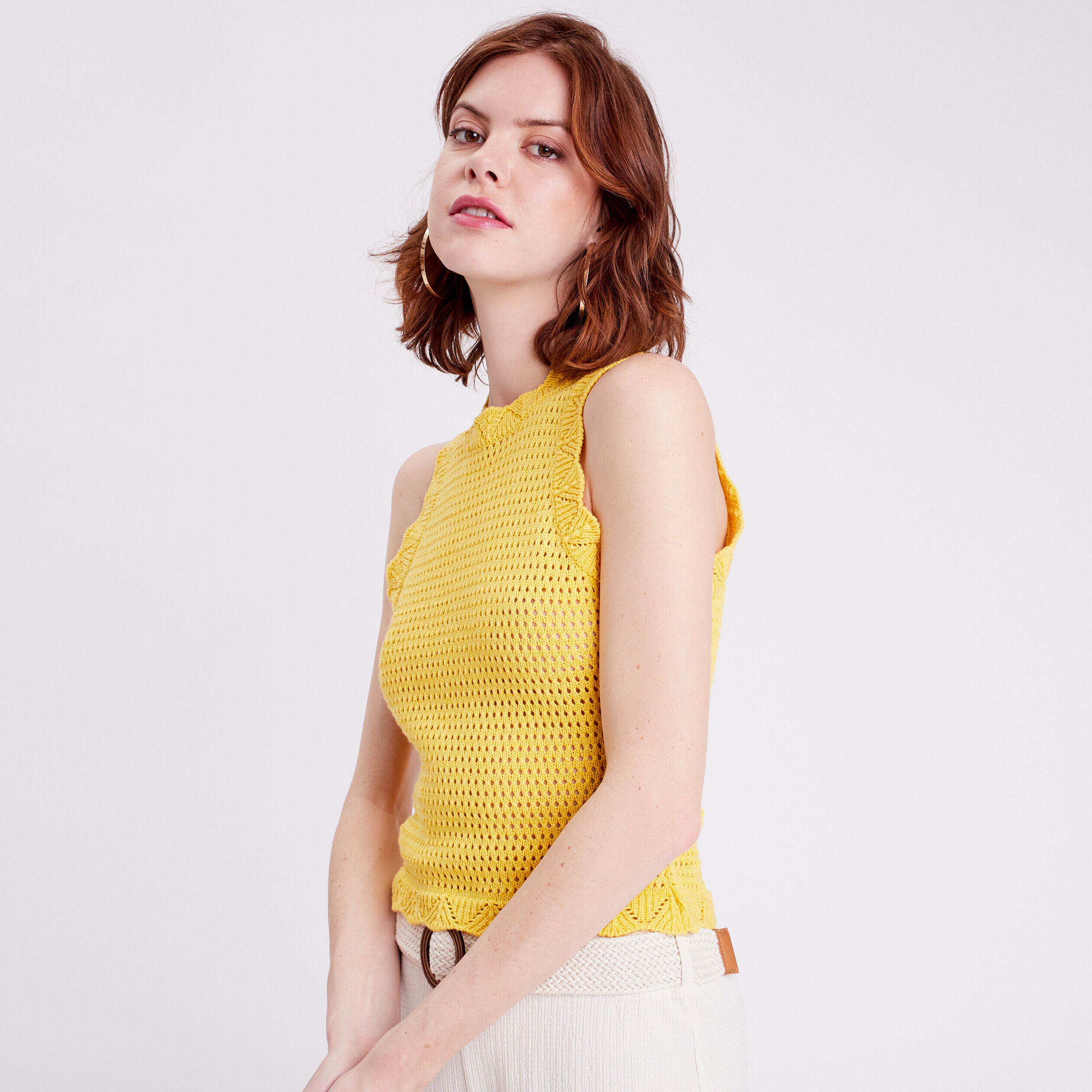 Débardeur aspect crochet jaune fluo femme | Cache Cache