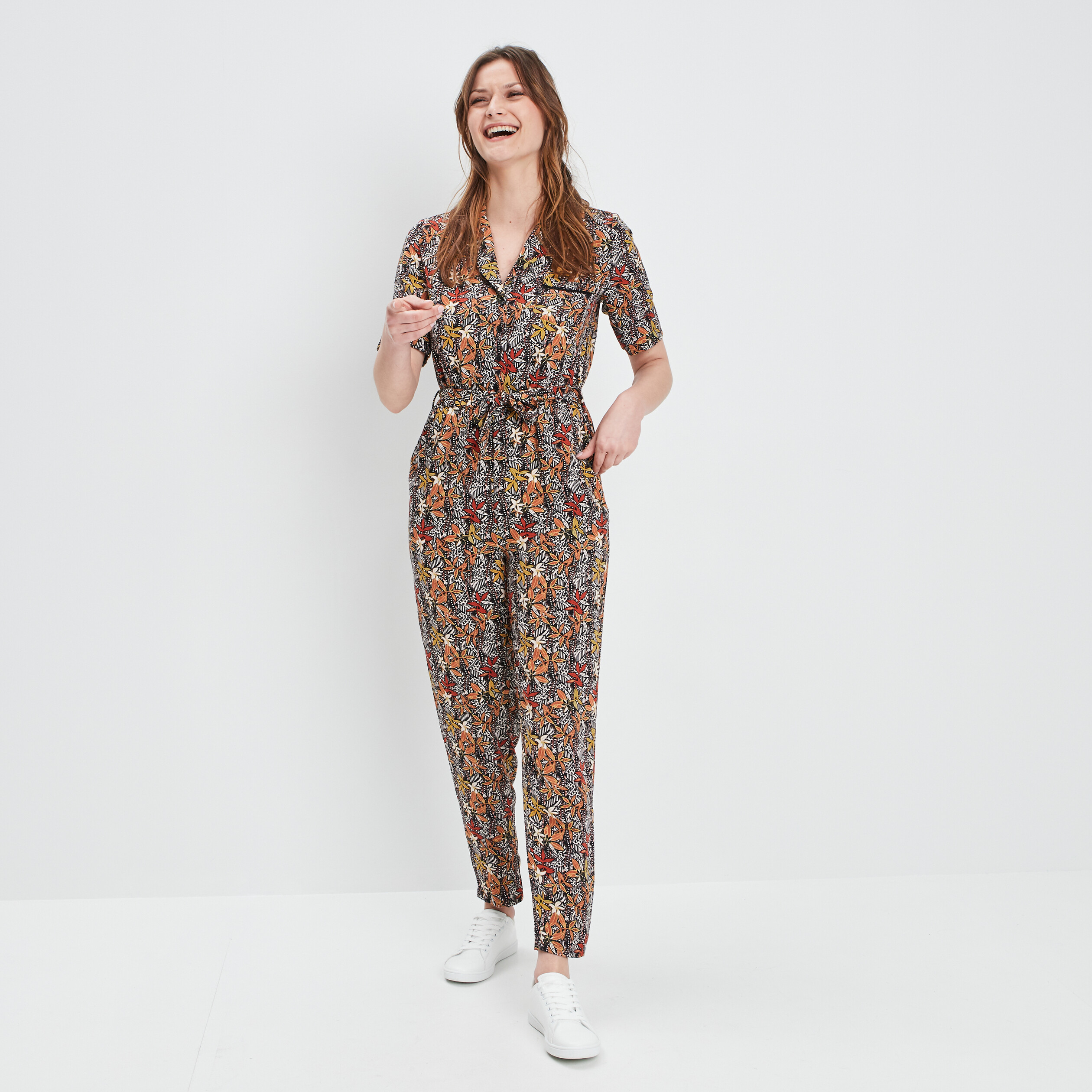 Combinaison pantalon fluide ceinturé rose poudrée femme | La Halle
