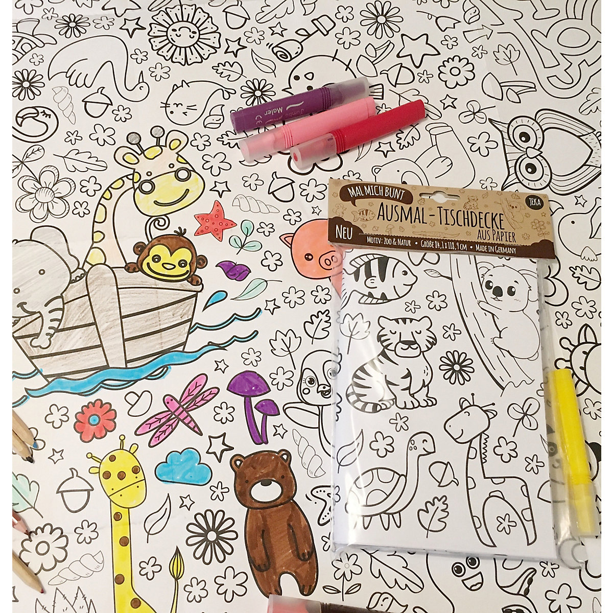 Mal Mich Bunt Ausmal-Tischdecke aus Papier: Zoo & Natur, 84,1x118,9cm