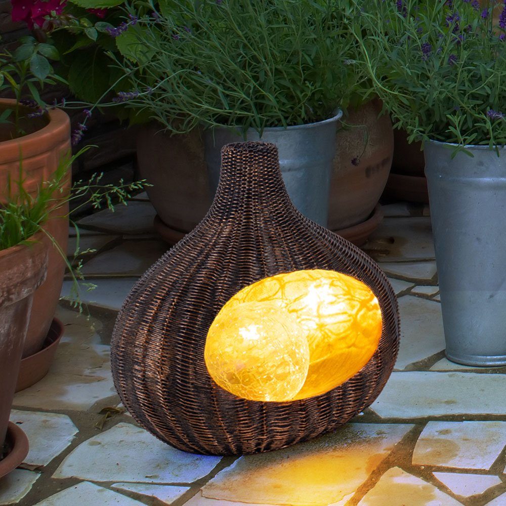 etc-shop Gartenleuchte, LED-Leuchtmittel fest verbaut, Warmweiß, Solarleuchte Rattan-Optik Solarleuchte Gartendeko für Außen Deko