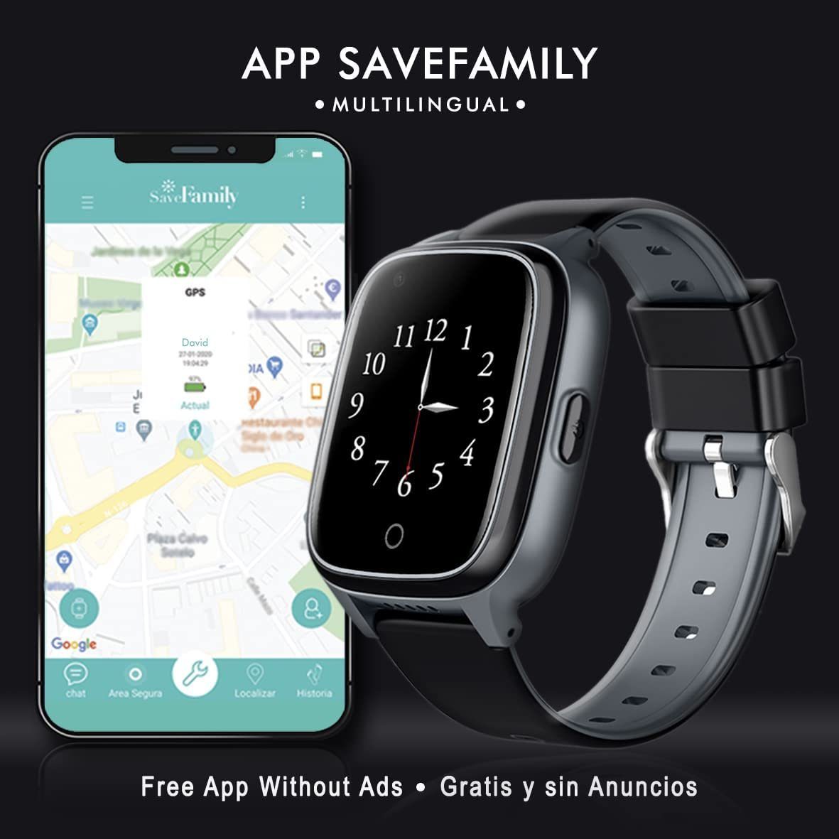 SaveFamily Senior Smartwatch (3,56 cm/1,4 Zoll, Android), inkl. magnetisches Ladekabel, Seniorenuhr, Senior Watch, LTE Watch, hypoallergenes Armband