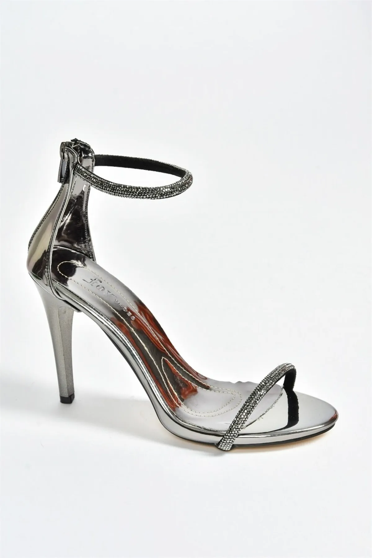 Fox Shoes  Damen-Abendschuhe mit einzelnem Band und Stein in Platin-Optik