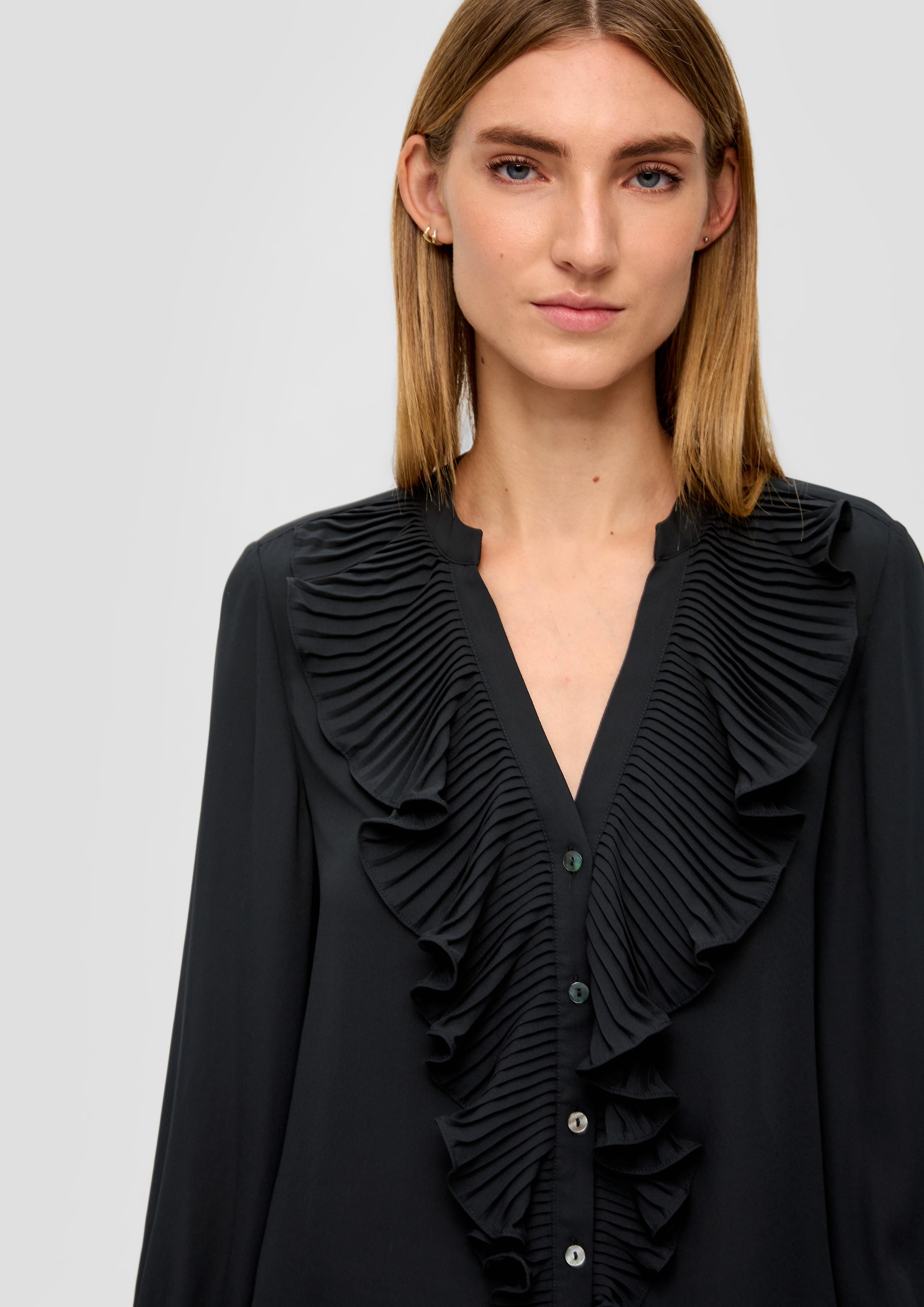 Crêpe-Bluse mit plissierten Volants  2139580-9999