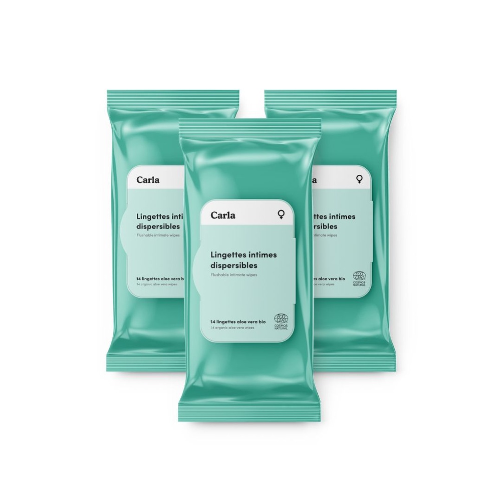 carlo & carla Paquet de 14 lingettes intimes pour femme biodégradables certifiées bio Lingettes intimes pour femme