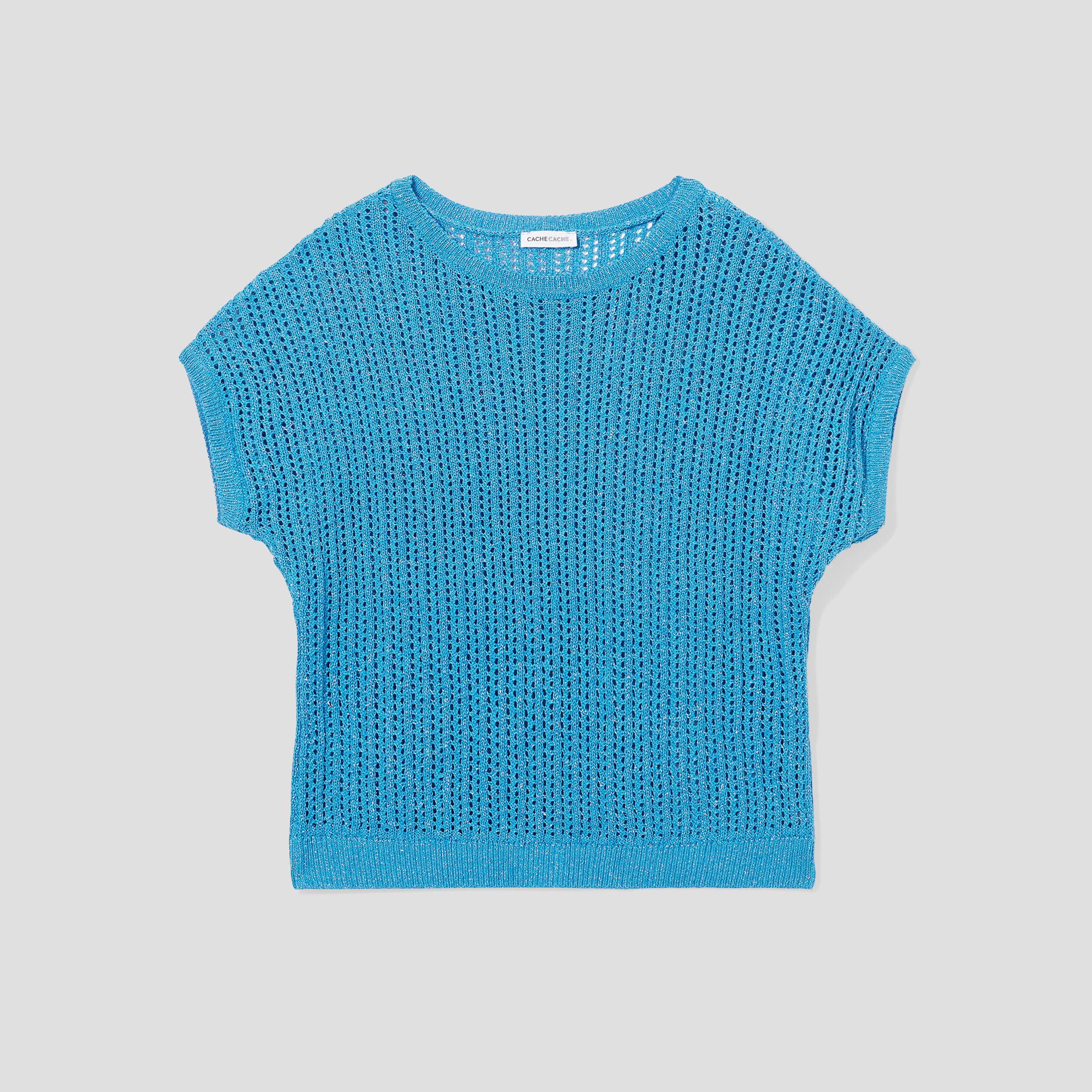 Pull ajouré manches courtes bleu femme | Cache Cache