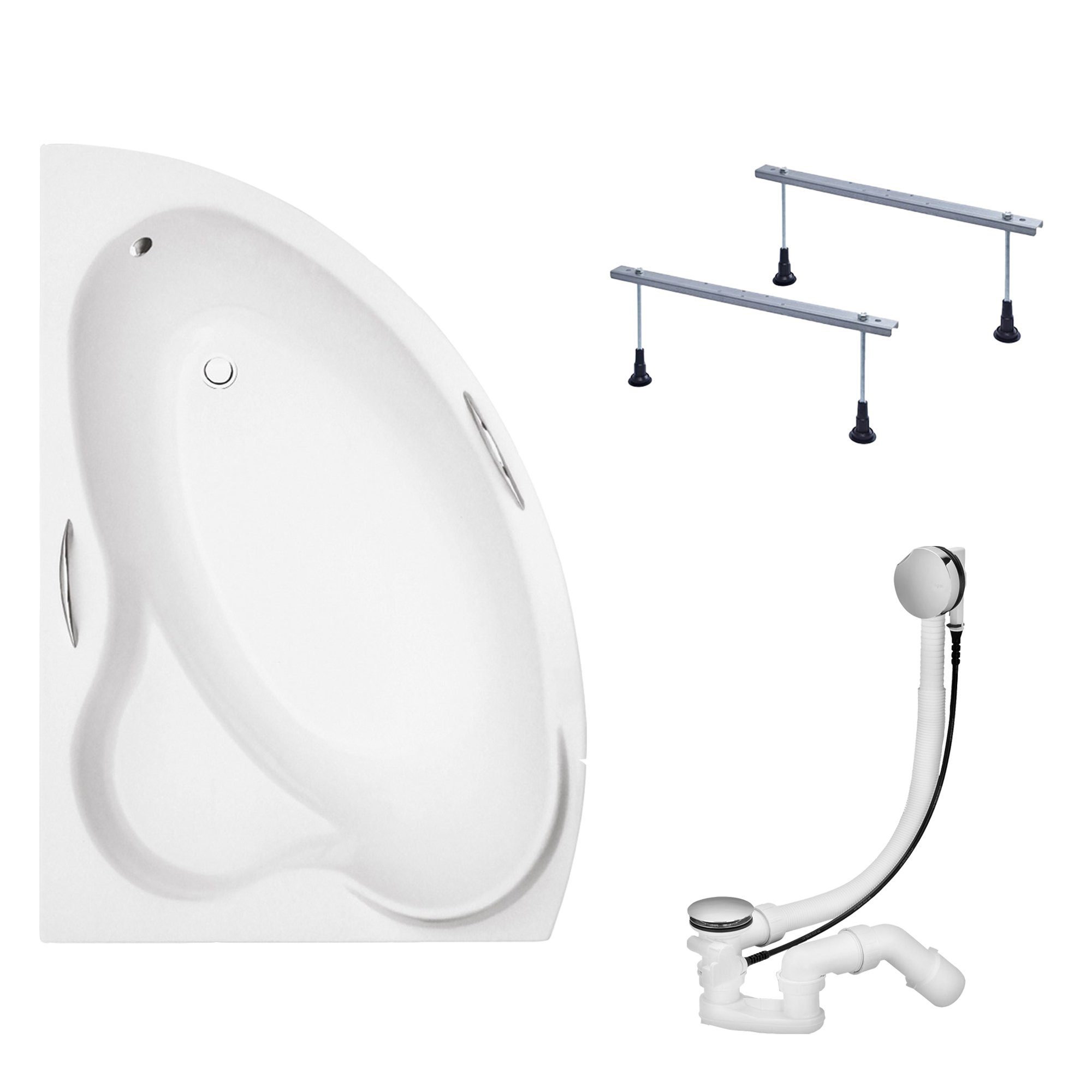 KOLMAN Badewanne Eckbadewanne Ada 160x100, (Links/Rechts), Handgriffen Acrylschürze Styroporträger, Ablauf VIEGA & Füße GRATIS