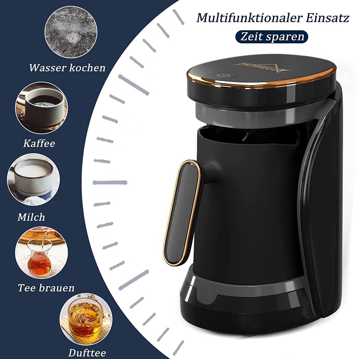 HOMELUX Espressomaschine 400ML Türkischer Kaffeekocher, 500W Mokka Maschine Edelstahl