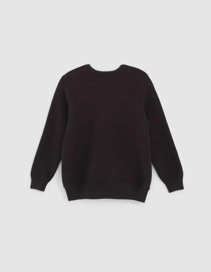Pull noir bi-matière visuel embossé garçon