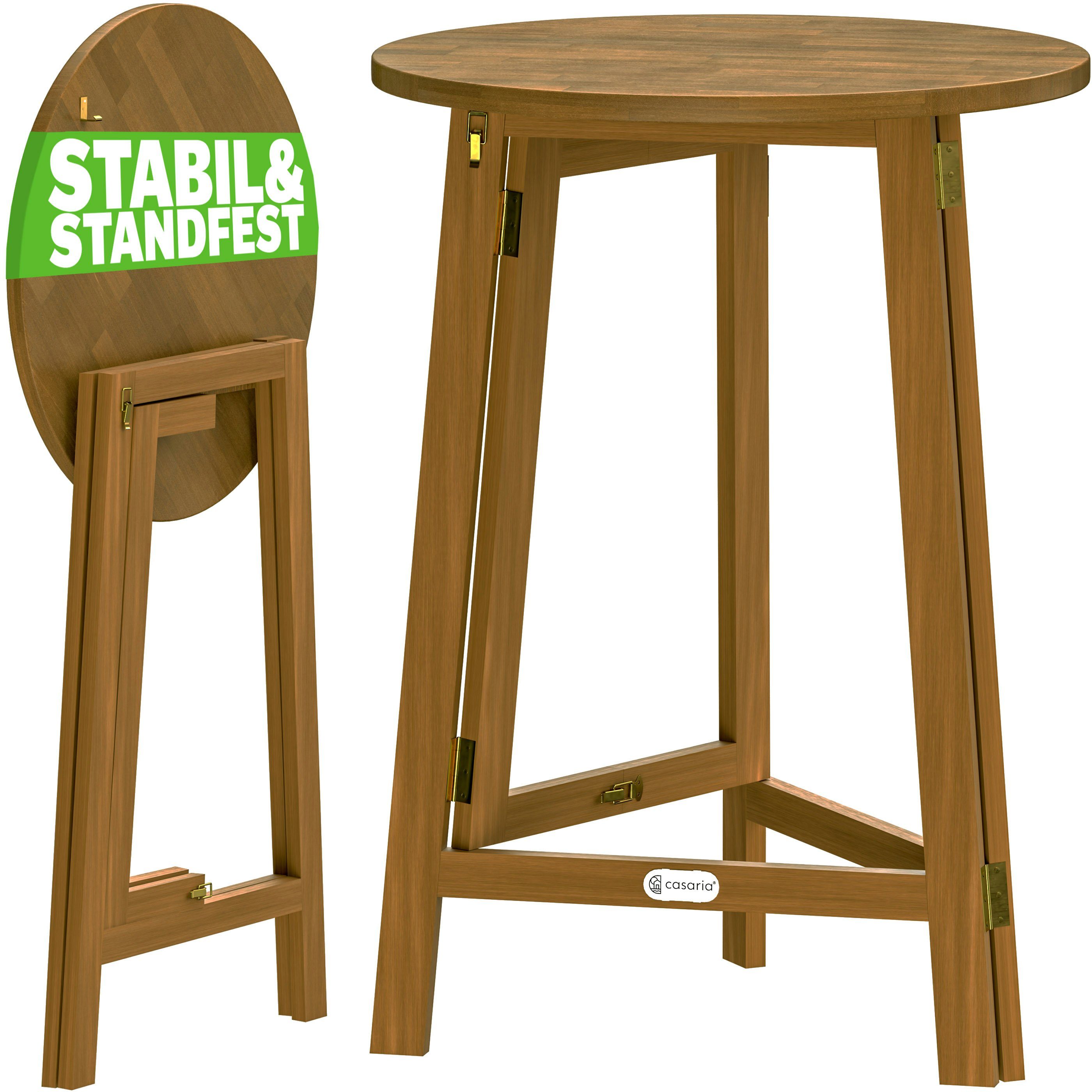 Casaria Stehtisch Akazie (1-St), Holz Klappbar 110cm Hoch Ø78 cm Rund Massiv Rustikal Indoor Outdoor