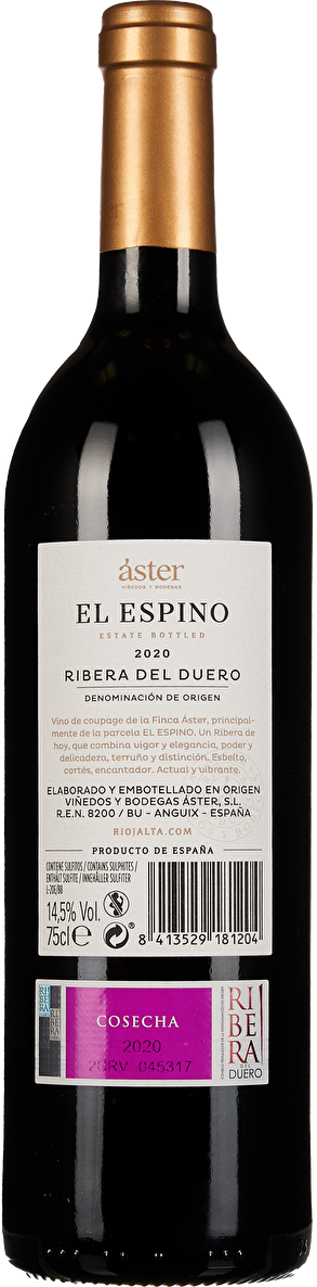 Áster El Espino Tempranillo Ribera del Duero 2020
