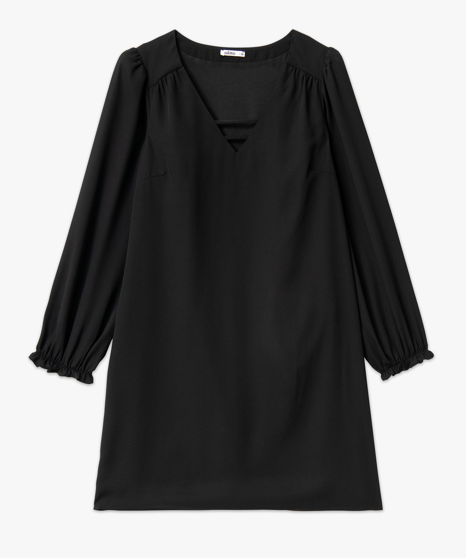 Robe droite à manches longues et col V femme marine | GEMO