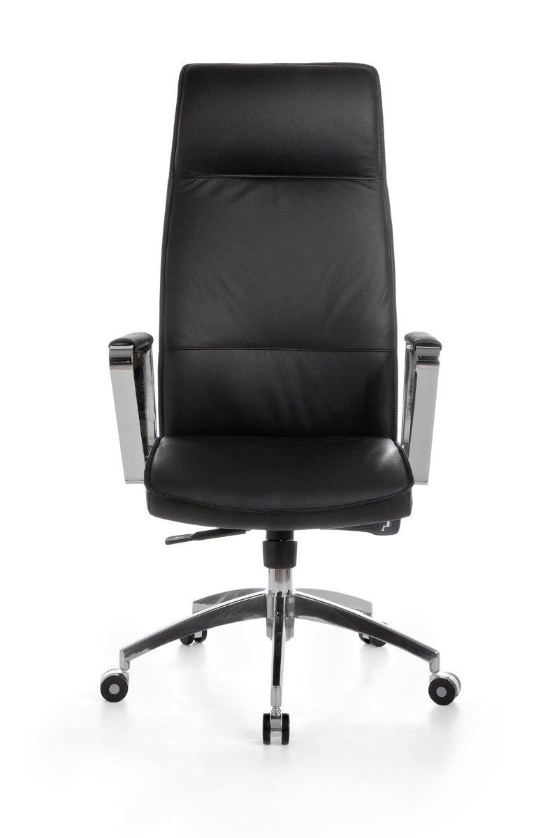 Amstyle Drehstuhl SPM1.137 (Echtleder Schwarz, Bürostuhl XXL 120 kg Modern), Schreibtischstuhl Drehbar, Chefsessel mit Armlehne