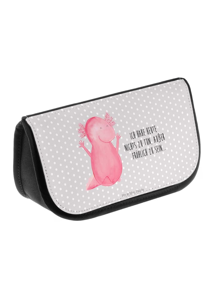 Mr. & Mrs. Panda Kosmetiktasche Axolotl Hurra mit Spruch in Grau Pastell günstig kaufen onesize