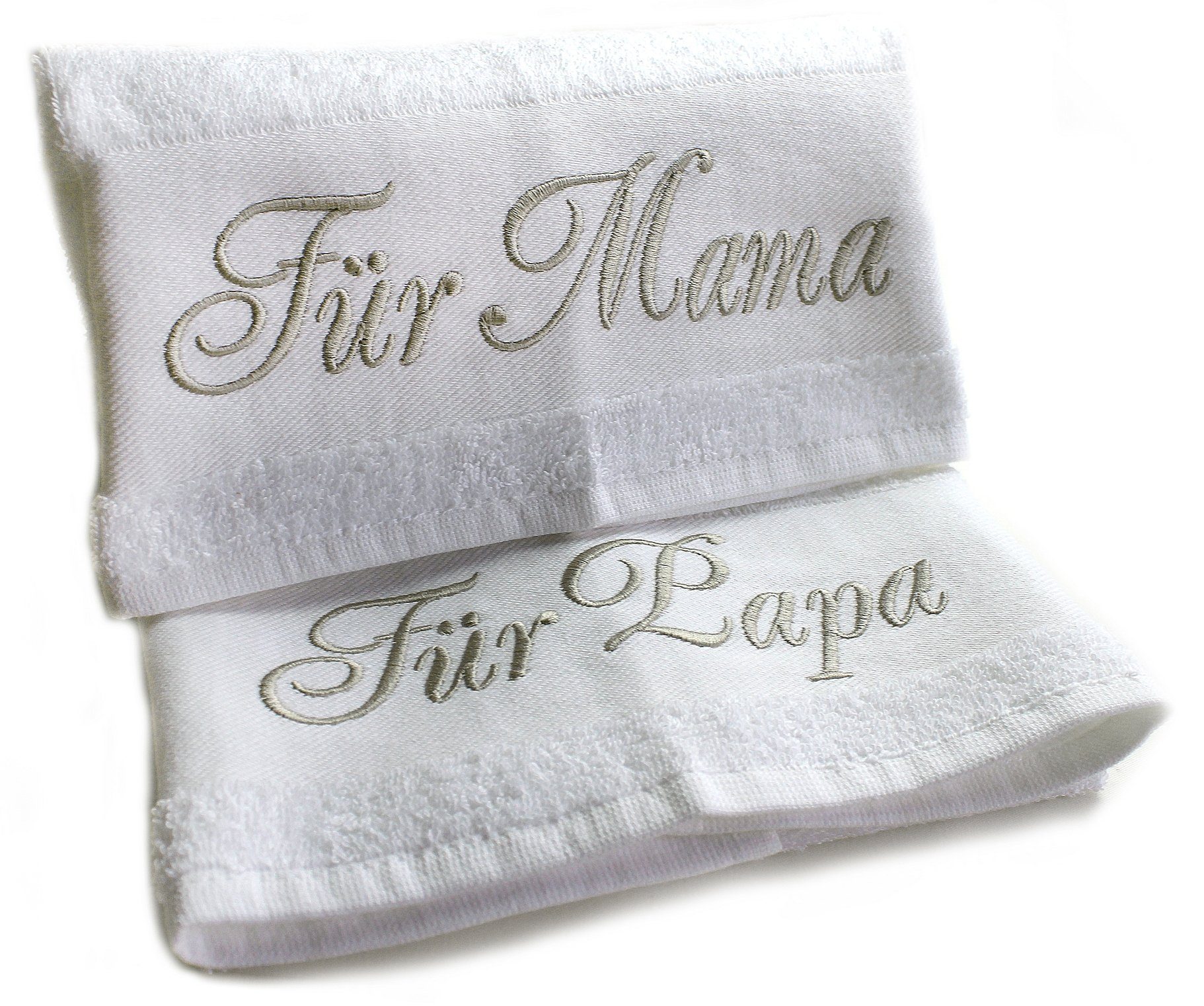 Soreso® Handtuch Set Besticktes Handtuch Set für Mama und Papa Frottee Duschtuch 50 x 100cm mit edlem Manufaktur Stick Geschenk für Mama und Papa, Frottier, (Set, 2-tlg), hochwertig bestickt
