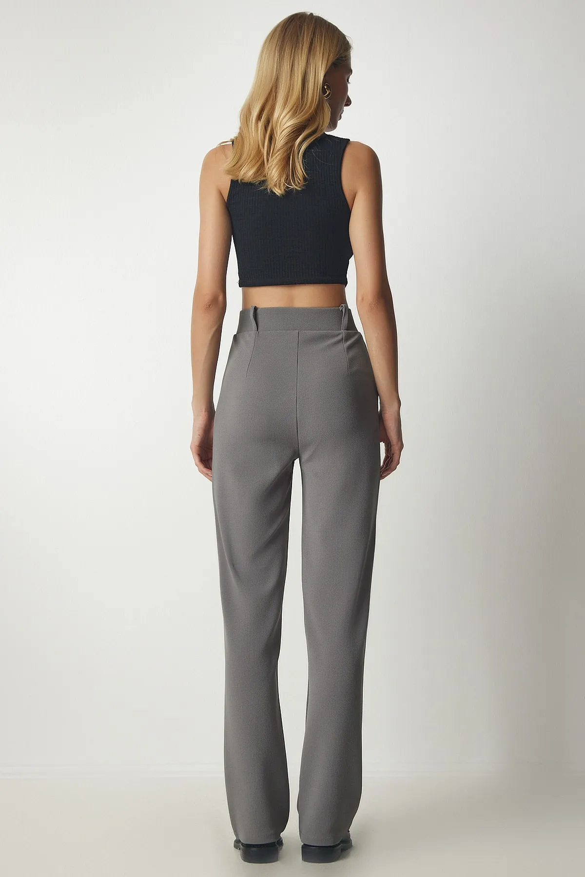 Happiness İstanbul  Graue bequeme Strickhose mit hoher Taille für Damen rv00132