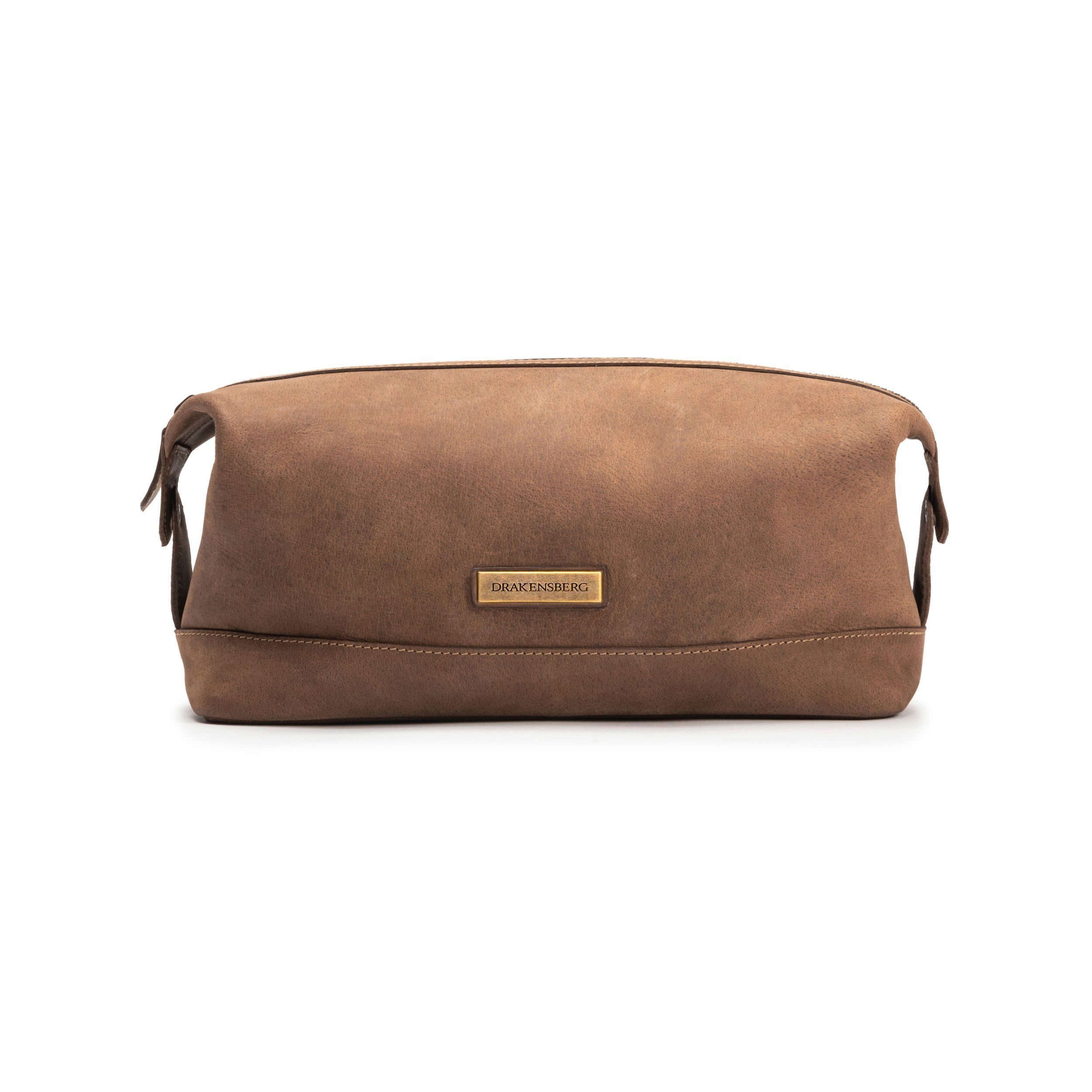 DRAKENSBERG Reisetasche Weekender David & Kulturbeutel Ben Havanna-Braun, handgemacht aus hochwertigen Büffelleder, für Damen und Herren