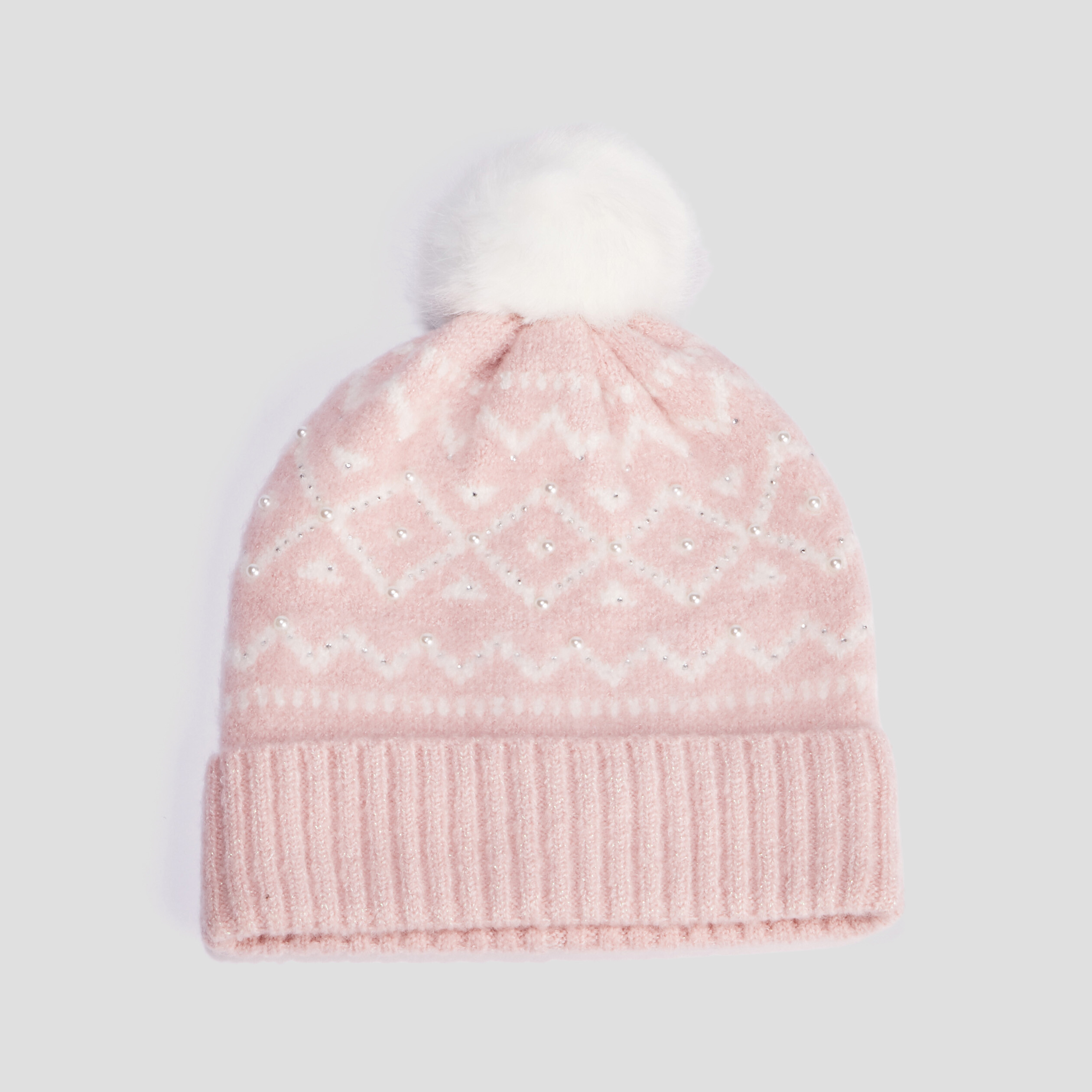 Bonnet à pompon rose clair fille | La Halle
