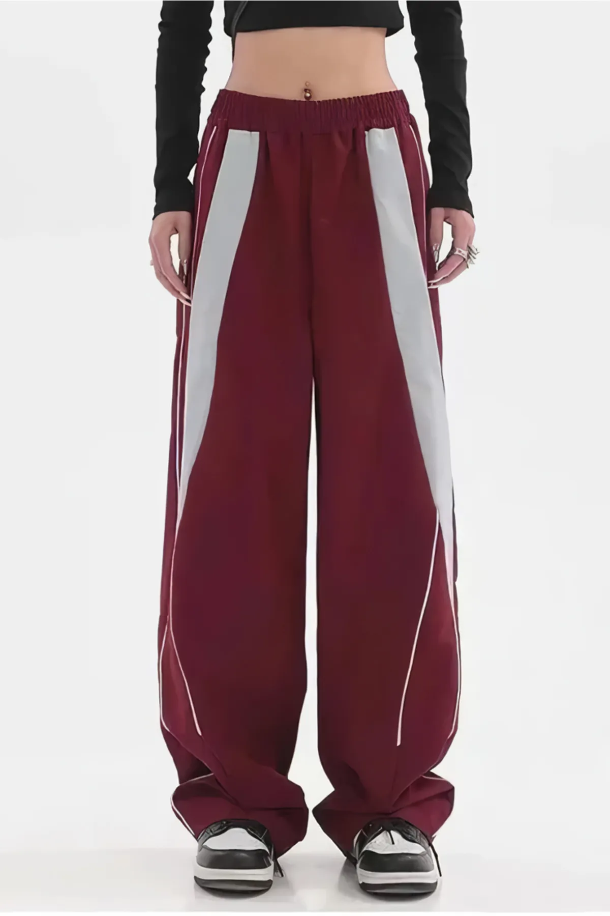 EFBUTİK  Burgunderrote, graue Retro-Jogginghose mit Details