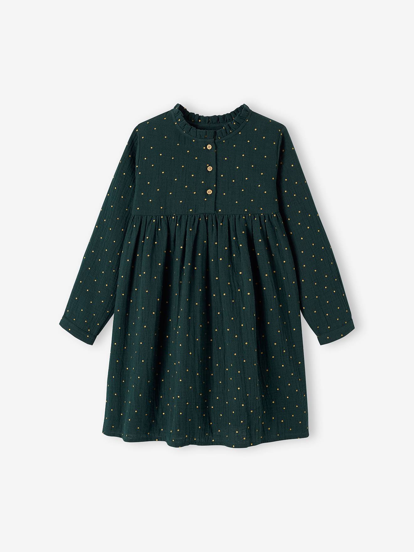 Robe en gaze de coton détails fantaisie fille beige