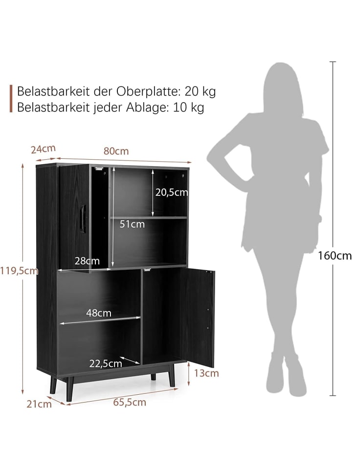 COSTWAY Bücherschrank in Schwarz günstig kaufen 120 cm