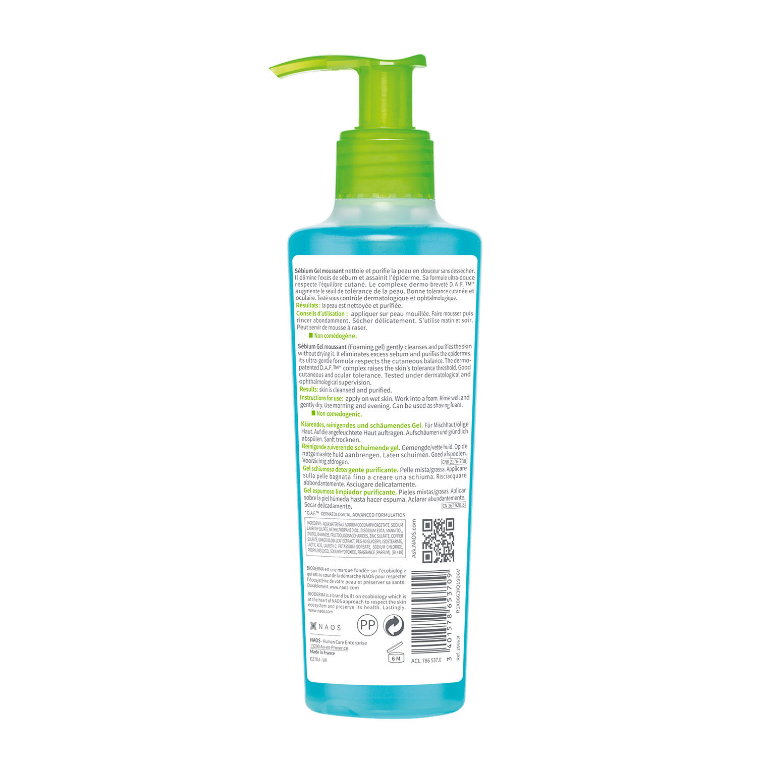 Bioderma Sébium Gel Moussant Nettoyant Purifiant Doux Quotidien - Peaux Mixtes à Grasses 2 x 200ml