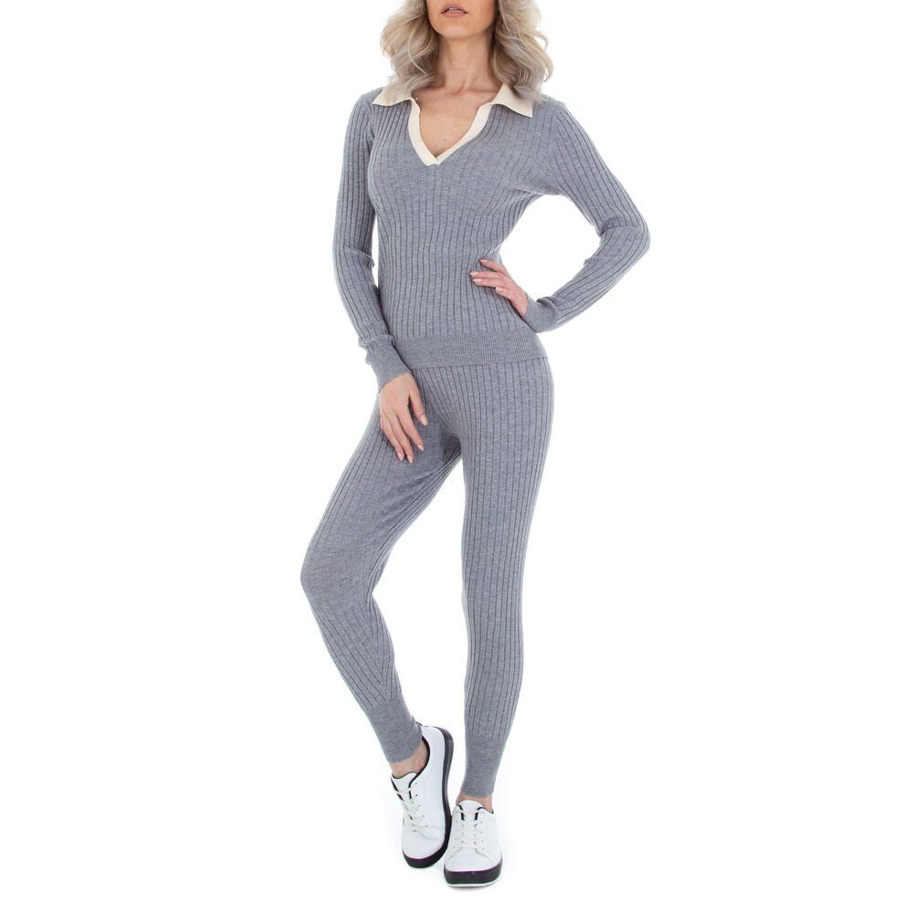 Ital-Design Freizeitanzug Damen Freizeit, Stretch Jogging- & Freizeitanzug in Grau
