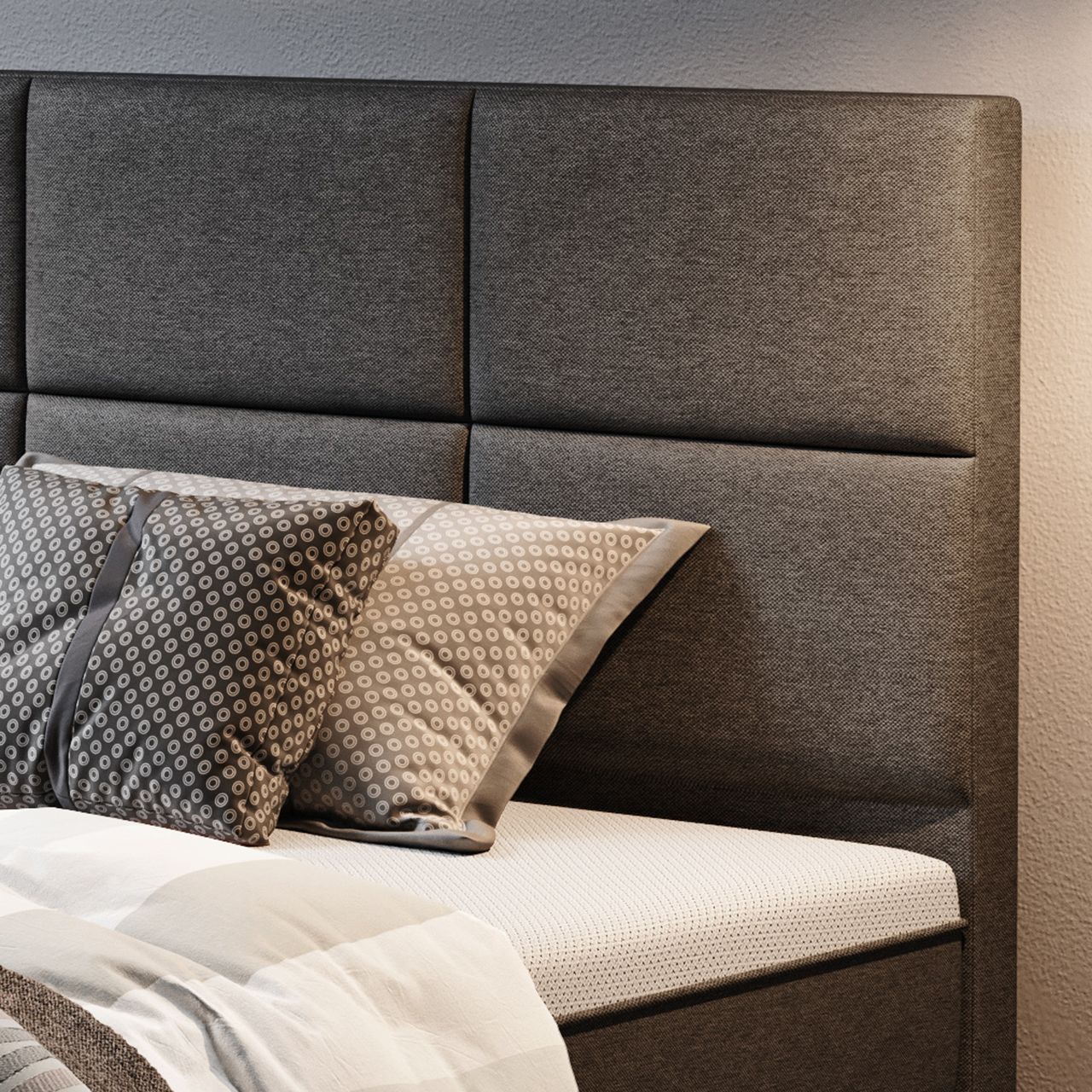 IHG Boxspringbett Rotterdam Plus mit integriertem Topper 180x200 Webstoff Anthrazit