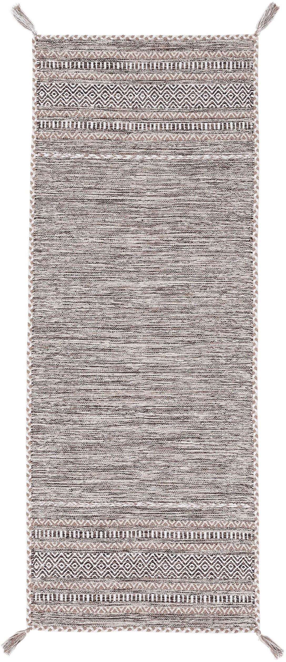 Läufer Kelim Azizi, carpetfine, rechteckig, Höhe: 5 mm, Baumwolle, Wendeteppich mit Fransen, Wohnzimmer